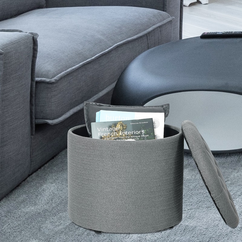 Adeco Round Footstool with Removable Lid Footrest Storage Ottomans