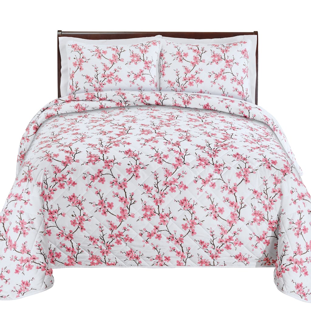 Hana Cherry Blossom Design Soft Quilted Bedspread