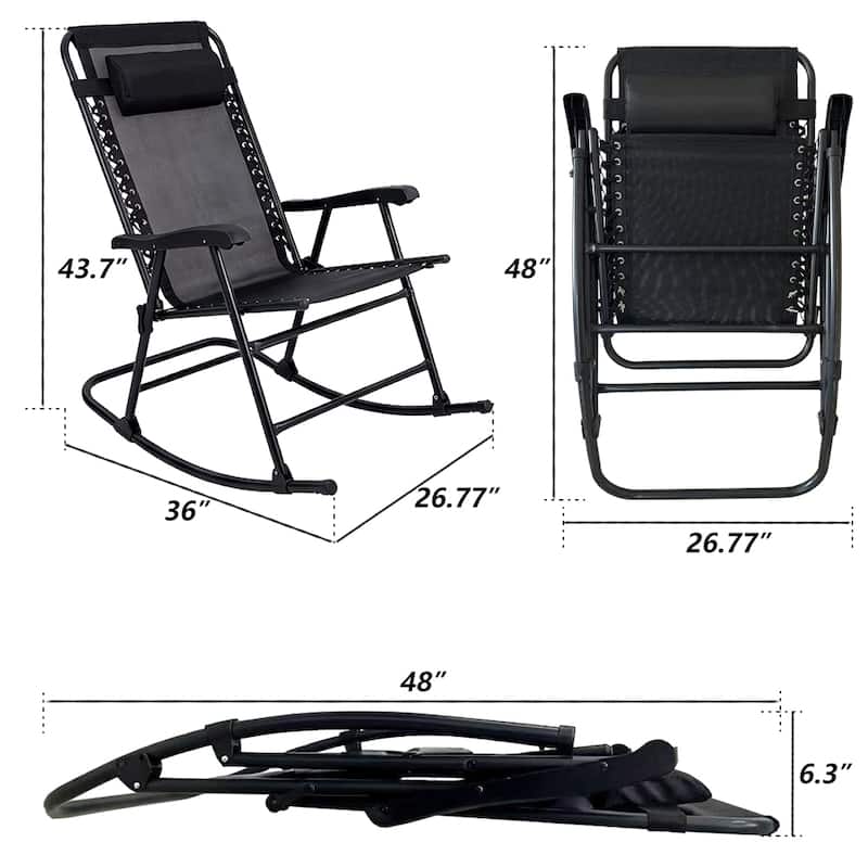 Patio Set of 2 Folding Leisure Rocking Chair Set, Durable Weather-Resistant Construction