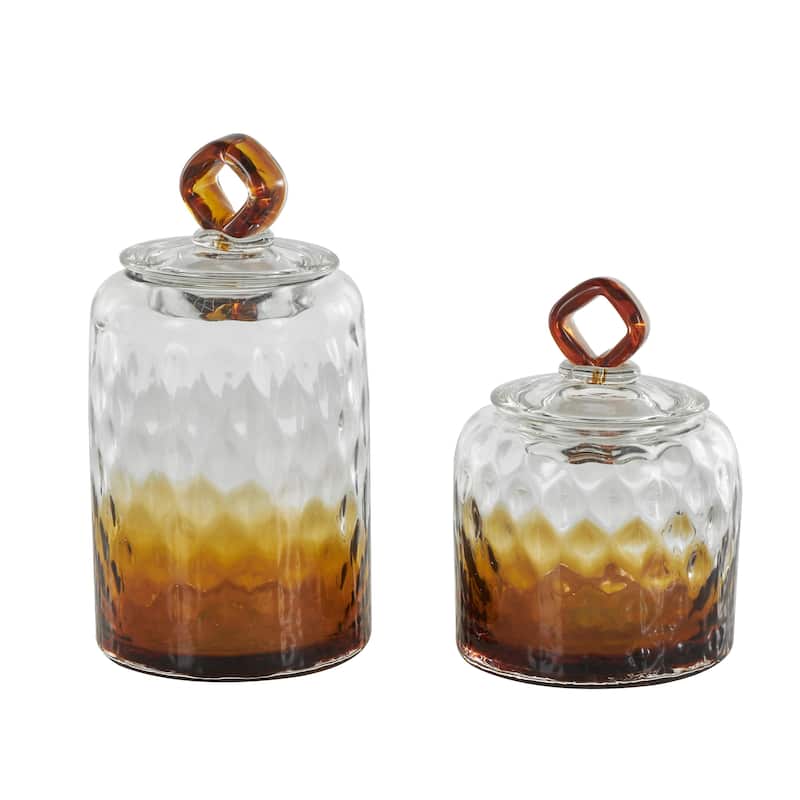 Glass Geometric Faceted Ombre Living Room Decorative Jars with Diamond Knobs - Set of 2 Orange - Roche River Decor