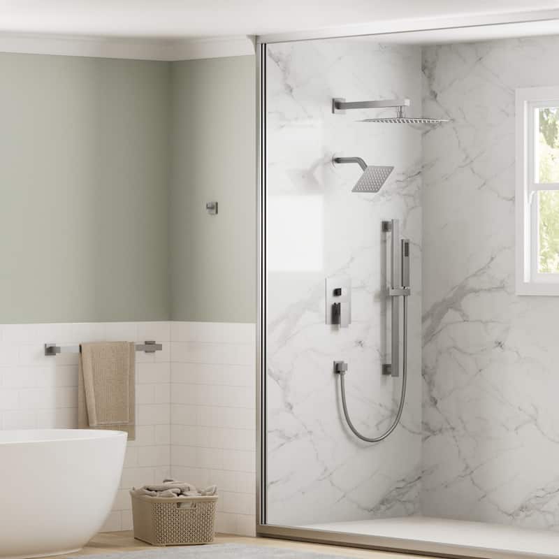 GRANDJOY Shower Faucet Set 10 and 6 inch Wall Mount Rainfall Dual Shower Heads with Handheld Shower Spray Combo High Pressure