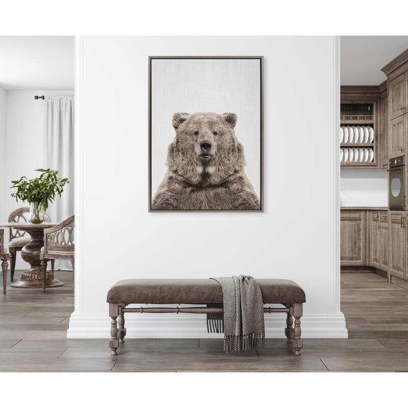 Kate and Laurel Sylvie Bear European Color Framed Canvas by Simon Te