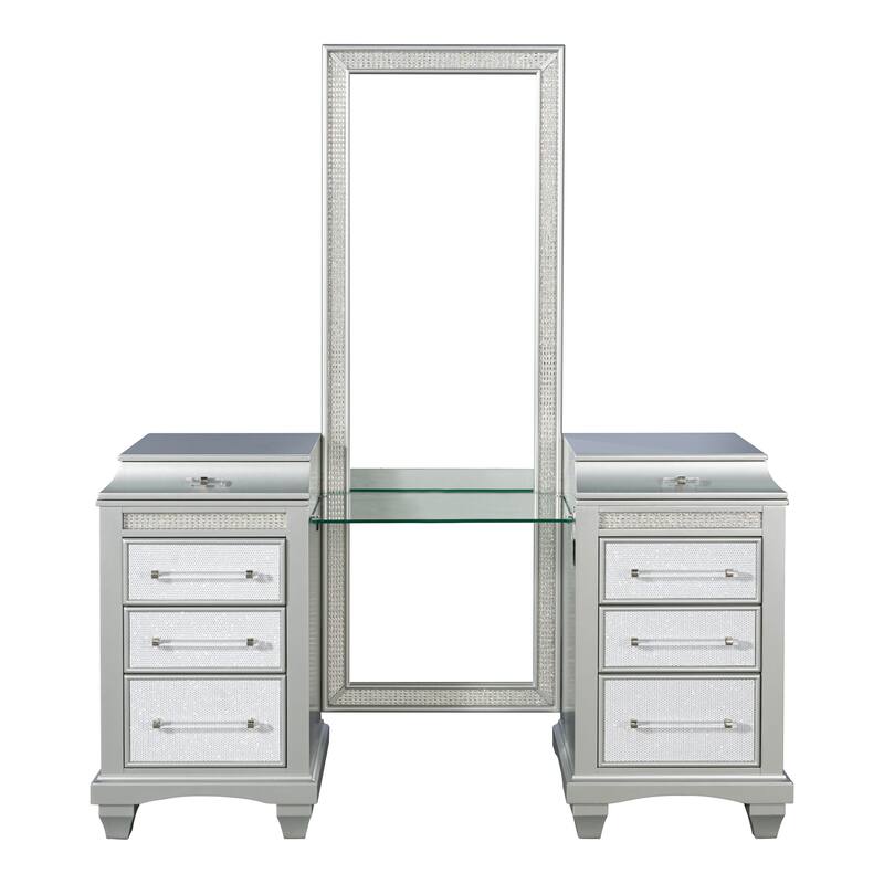 Furniture of America Gala Modern 2-Piece White Vanity Set with LED Light and Full-Length Mirror