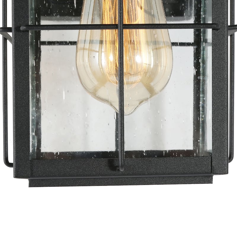 Bern Mid-Century Modern Black Seeded Glass Traditional Lantern Outdoor Wall Sconce (Set of 2) - L 6"x W 7.5"x H 11"