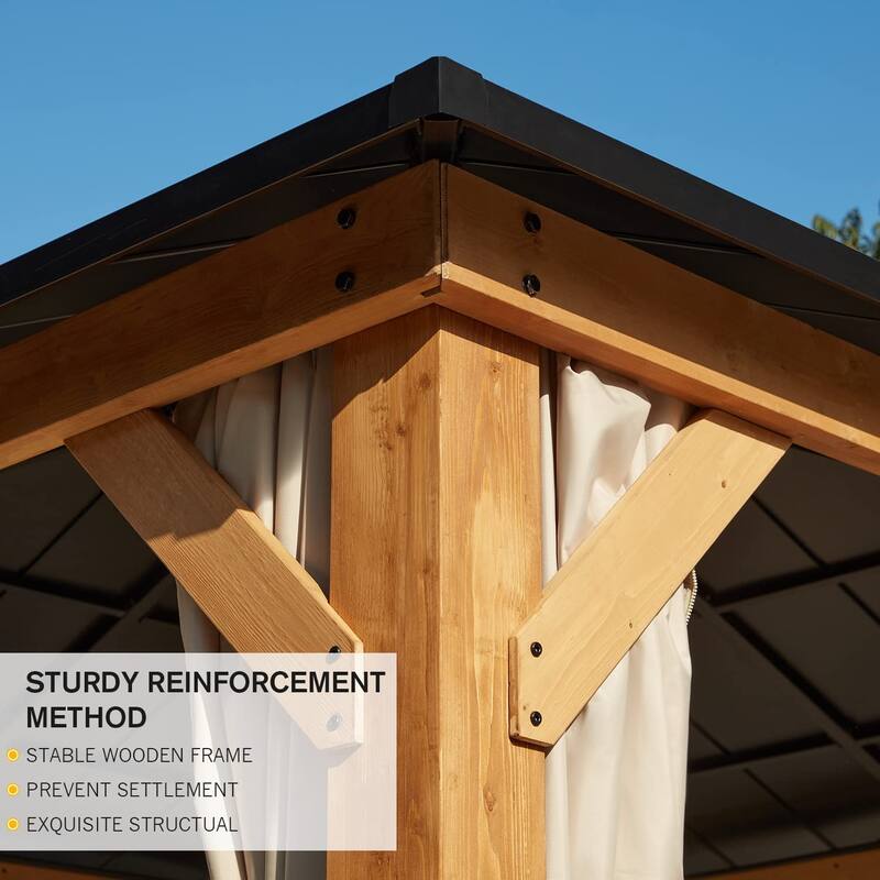Cedar Wood Gazebo for Outdoors - Hardtop Waterproof Backyard Pergola, Natural Wood Patio Cover with Easy Assembly