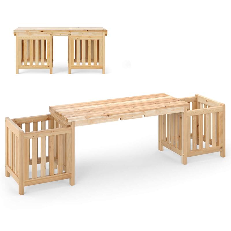 Costway Patio Wooden Bench with Planter 2 Side Flower Box Slot Design - See Details