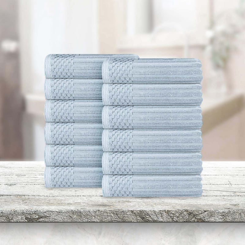 Superior Soho Ribbed Cotton Face Towel/Washcloth Set of 12 - Slate Blue