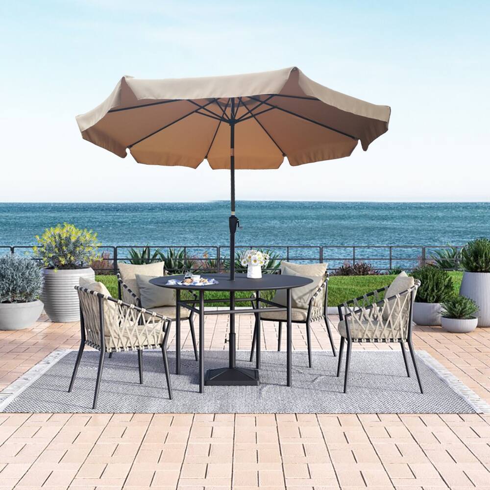 10 ft. Steel Round Outdoor Market Patio Umbrella in Brown