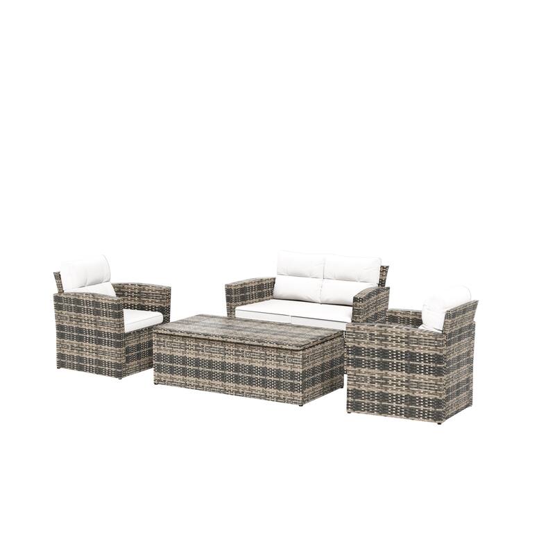 Cruz 4-Piece Outdoor Wicker Cushioned Patio Set and Storage Table