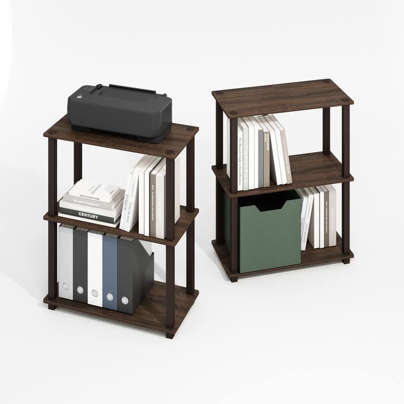 3 Tiers Wood Household Shelving Unit in Walnut (11.6 in. W x 23.6 in. H x 11.6 in. D), Set of 2