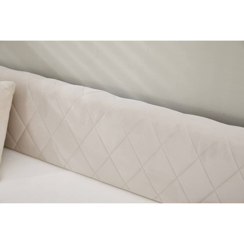 Twin Size Upholstered Daybed with Trundle, Velvet Sofa Bed with USB Port & Side Pockets, Modern V-Grained Backrest Guest Bed