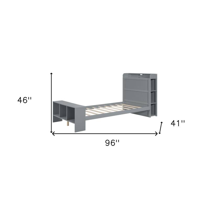 HomeRoots Gray Wood Twin Bed Frame With USB