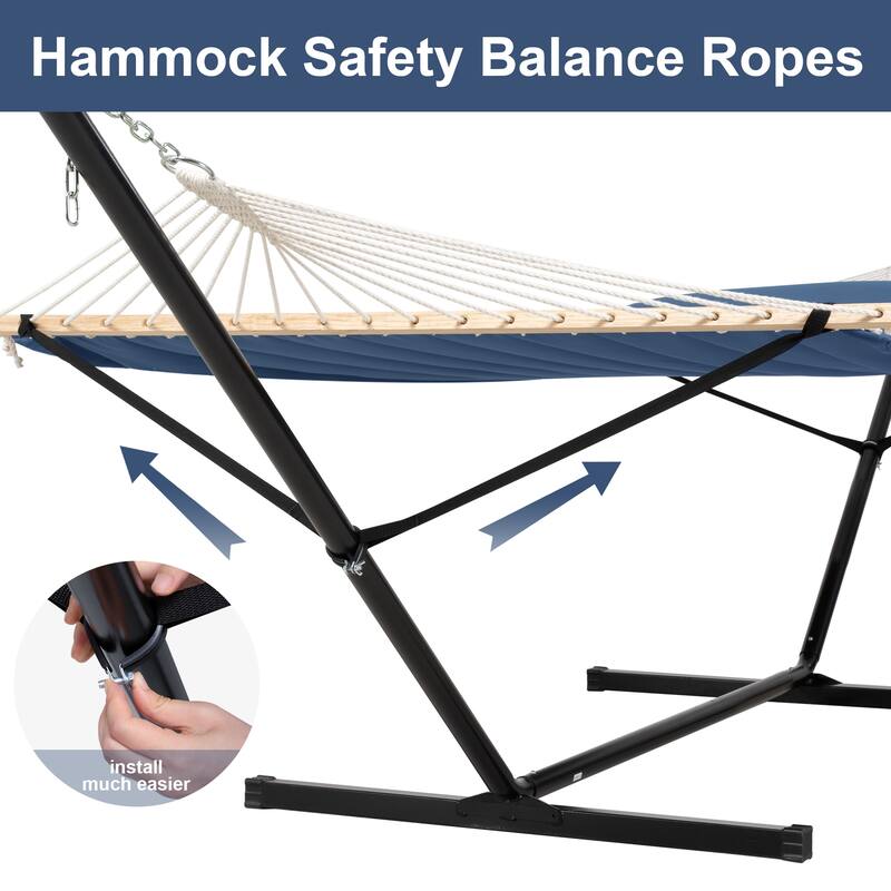Outdoor Portable Double Hammock with Stand&Pillow Max 475 lbs Capacity