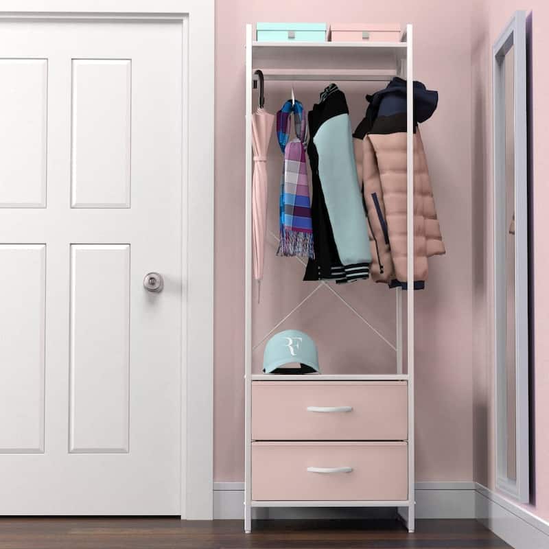 Clothing Rack with 2 Drawers - Tall Closet Stand Dresser for Bedroom