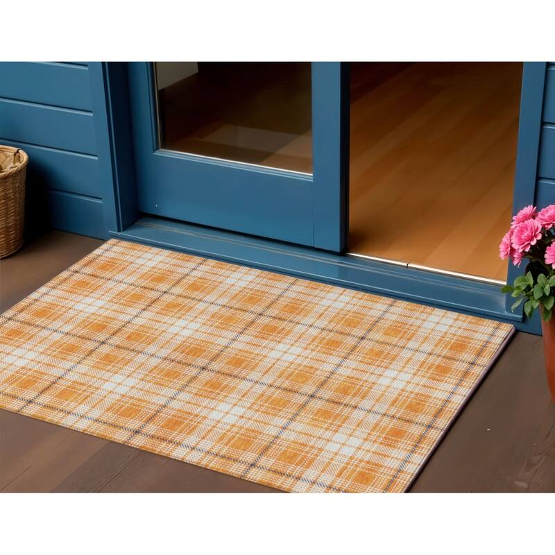 HomeRoots Plaid Transitional Rectangle Outdoor Rug - 3' x 5'