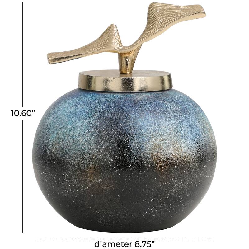 Blue Glass Galaxy Inspired Abstract Decorative Jars with Gold Wave Designed Top