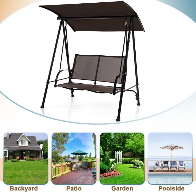 2-Seat Outdoor Canopy Swing with Comfortable Fabric Seat and Heavy-duty Metal Frame - 58" x 45" x 70"