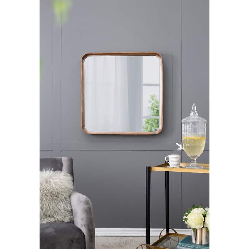 32"x32" Square Mirror with Wood Frame, Wall Mirror for Living Room Bathroom Entryway