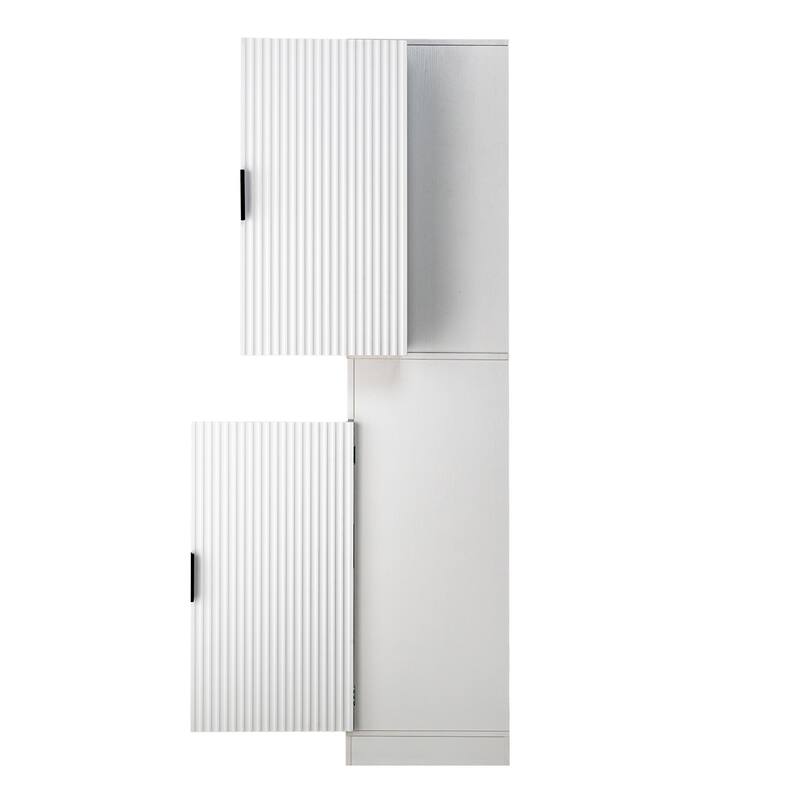 Fluted Kitchen Pantry Cabinet, Freestanding Buffet Cabinet, Storage Cabinet with 3 Keyboard Drawers & 6 Adjustable Door Shelves