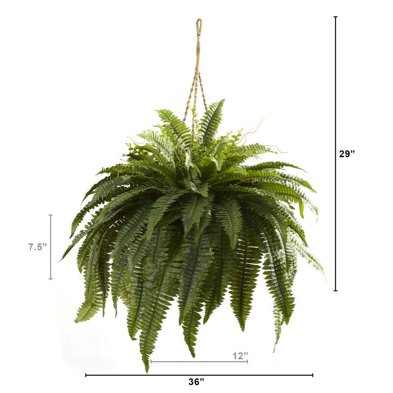 Large Hanging Fern Basket - 36" Decorative Plant Display for Home Office - Elegant Greenery Decor