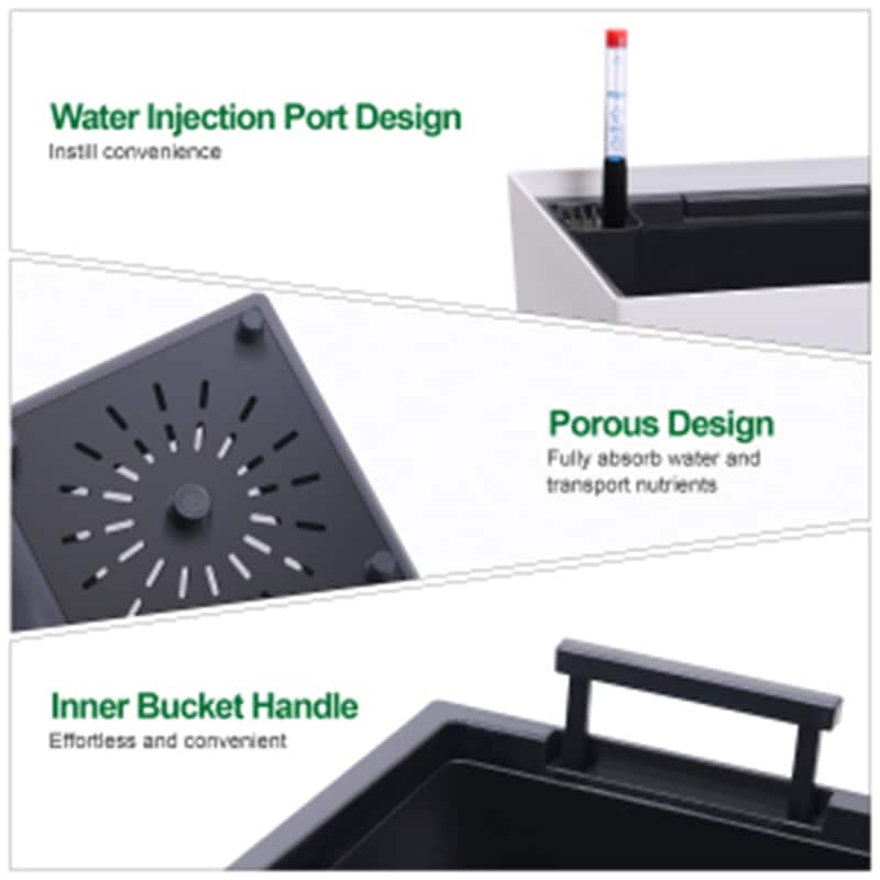 2-Pack 22.5-Inch Tall Self-Watering Planters with Water Level Monitor Pots with Drainage Holes Inner Bucket and Wheels Balck