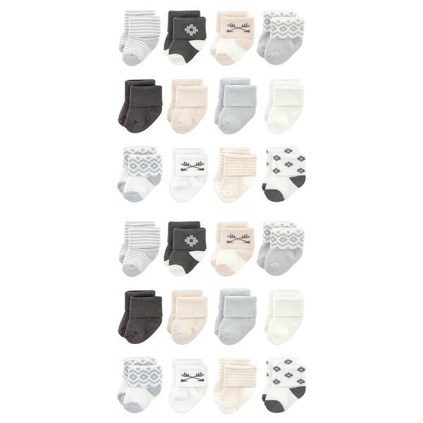 slide 1 of 1, Hudson Baby Cotton Rich Baby Terry Socks 24-Pack, Gray Beige Solid 0-6 Months - Aztec