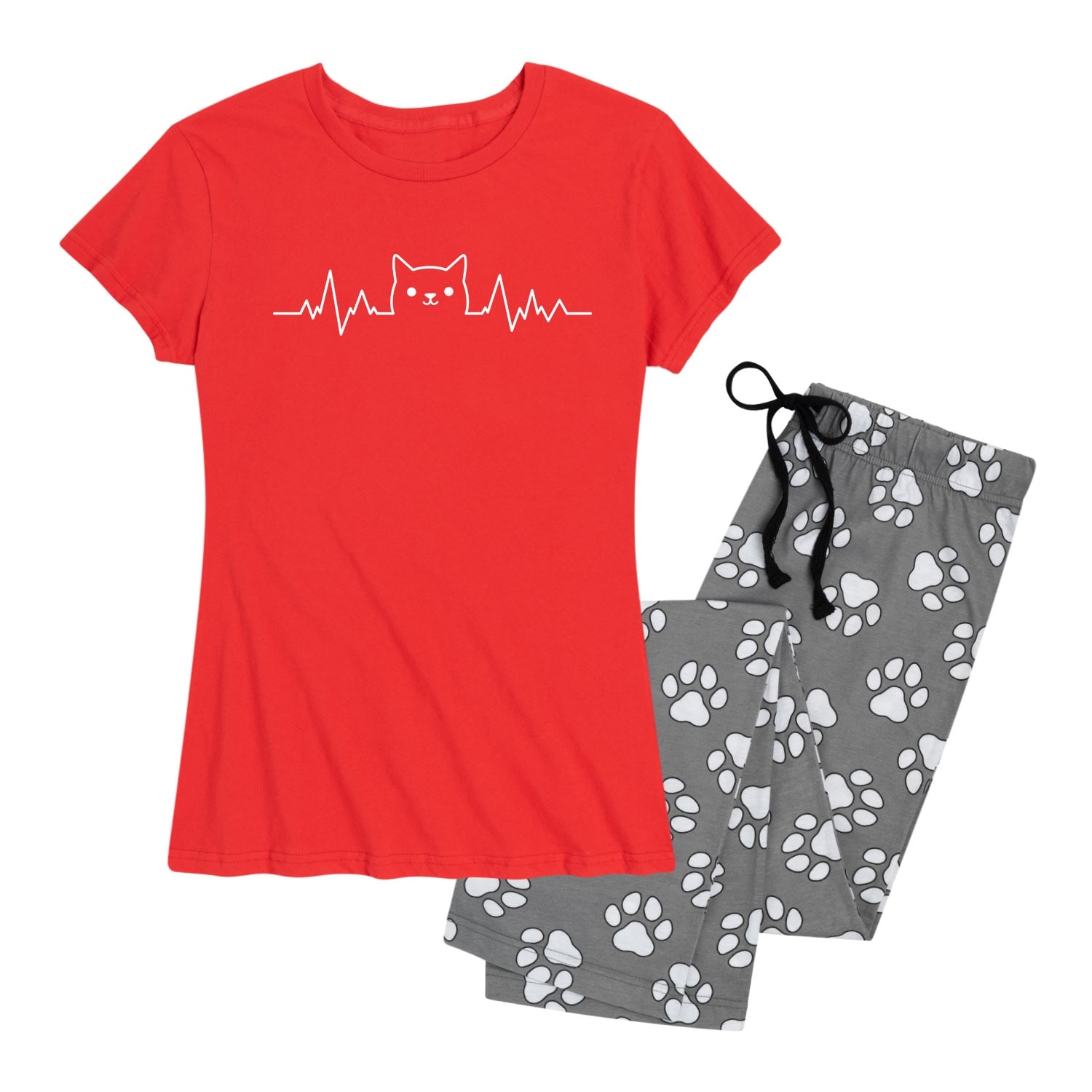 Shop Cats And Coffee Women S Pajama Set White Paw Print Overstock 30014823