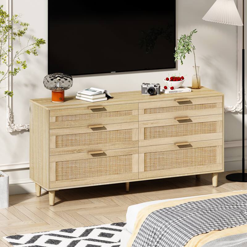Rattan Dresser with Drawers, 6 Drawer Dresser