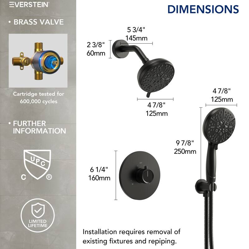 2-in-1 Shower Head and Handheld Combo with Solid Brass Valve