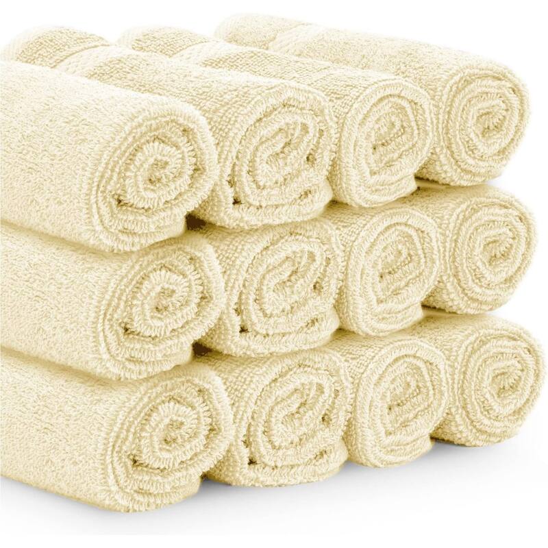 White Classic Luxury Cotton Washcloth 13x13 - Set of 12