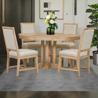 5-Piece Farmhouse Wooden Dining Set with Extendable Round Table and 4 ...