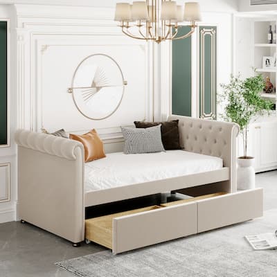 Modern Twin Daybed with Two Storage Drawers, Elegant Design