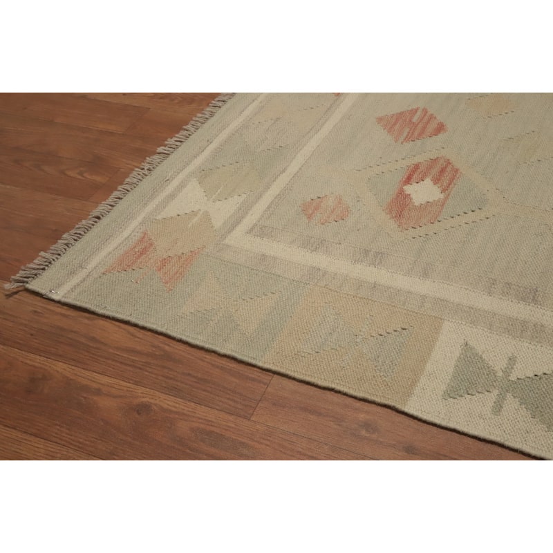Hand Woven Oriental 100% Wool Carpet Southwestern Tribal Green Kilim Area Rug - 8' 0'' X 5' 8''