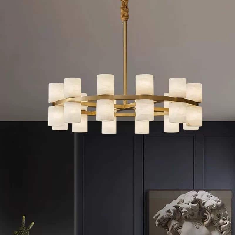 Modern Alabaster Glass Chandelier, Round or Linear Pendant Light with Up & Down Shades, D600-L1370, Copper or Black Finish - Black - 24in