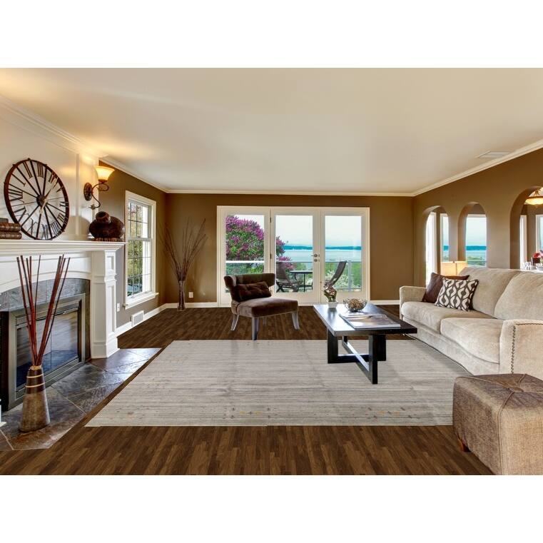 Striped Gabbeh Square Area Rug Handmade Wool Carpet - 9'9"x 9'7"