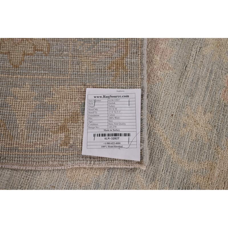 Vegetable Dye Oushak Turkish Runner Rug Handmade Floral Wool Carpet - 3'1"x 11'6"