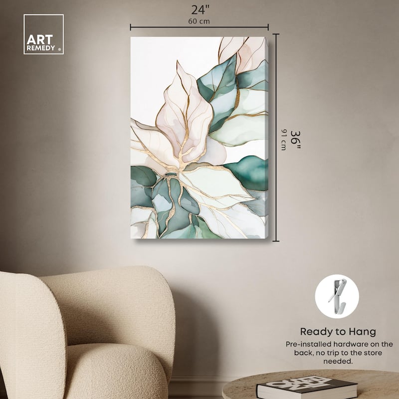 Pastel Leaves with Gold II Canvas by Art Remedy, Gallery Wrapped