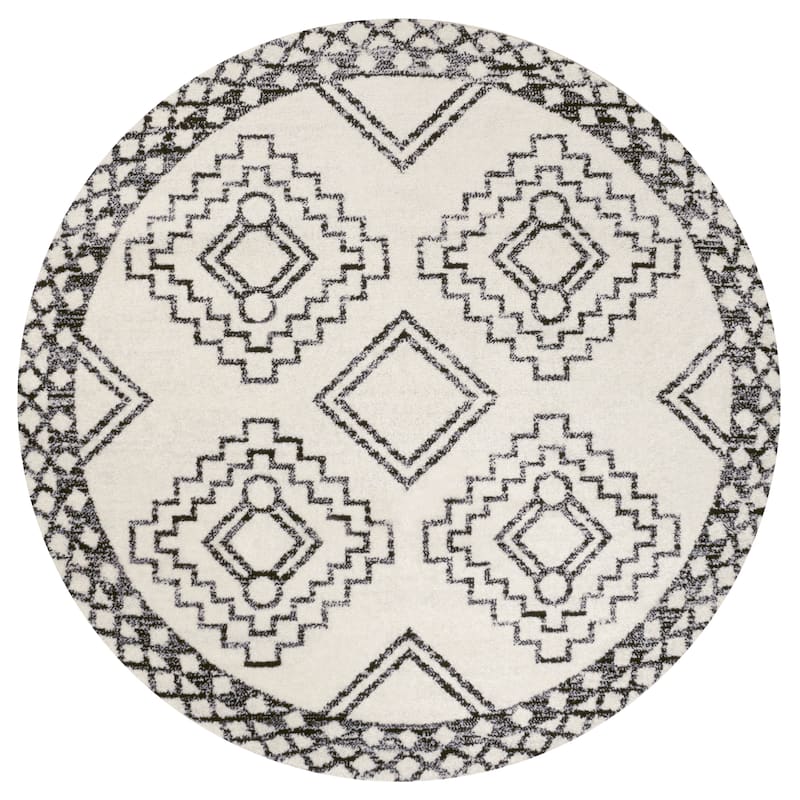 JONATHAN Y Williamsburg Moroccan Beni Souk Area Rug - 6' Round - Cream/Black