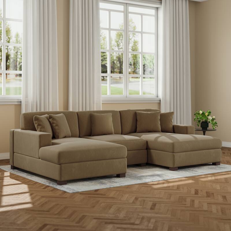 Upholstered Oversized Modular Sectional Sofa Set Corduroy Sleeper Sofa With Chaise