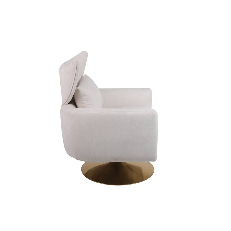 Mid-Century Swivel Linen Accent Chair with Golden Circular Metal Base