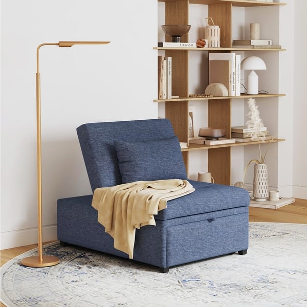 slide 2 of 4, Armless Convertible Sofa Bed Chair - 75.5" - Blue