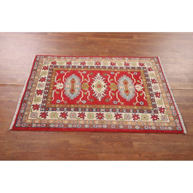 Traditional Red Kazak Accent Rug Hand-Knotted Oriental Wool Carpet - 2'9" x 4'2"