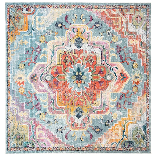 SAFAVIEH Crystal Floretta Vintage Boho Medallion Rug - 9' Square - Teal/Orange