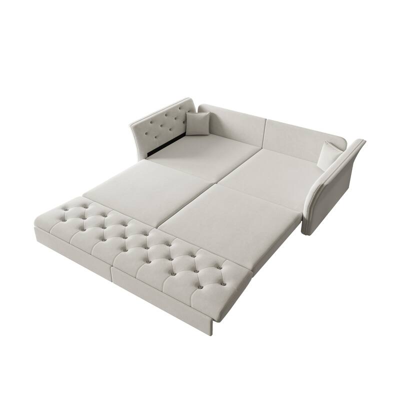 74.4" Queen Pull Out Sofa Bed with Tufted Velvet Fabric - Convertible Sleeper for Living Room, Apartment