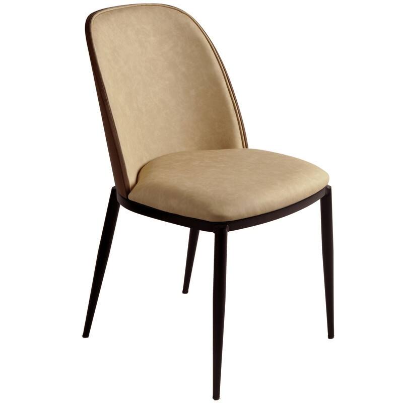 Dining Chair with Upholstered Seat and Back Side Chair with MDF Wood Frame in Black Steel - Walnut/Light Brown