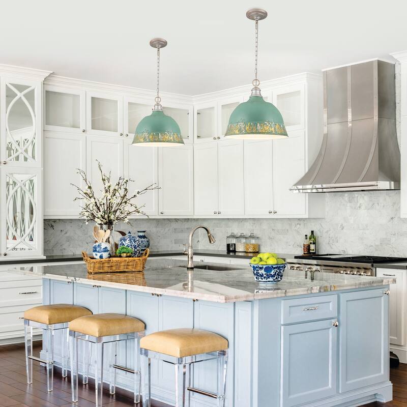 2-Light Farmhouse Pendant Light with Distressed Gold Dome Shade - 2-Lights