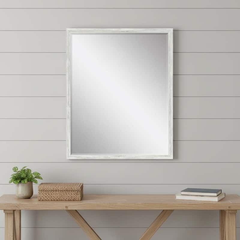 HomeRoots 31" White Wood Accent Mirror - 25.00 in. x 31.00 in. x 1.00 in. - 25.00 in. x 31.00 in.  x 1.00 in.
