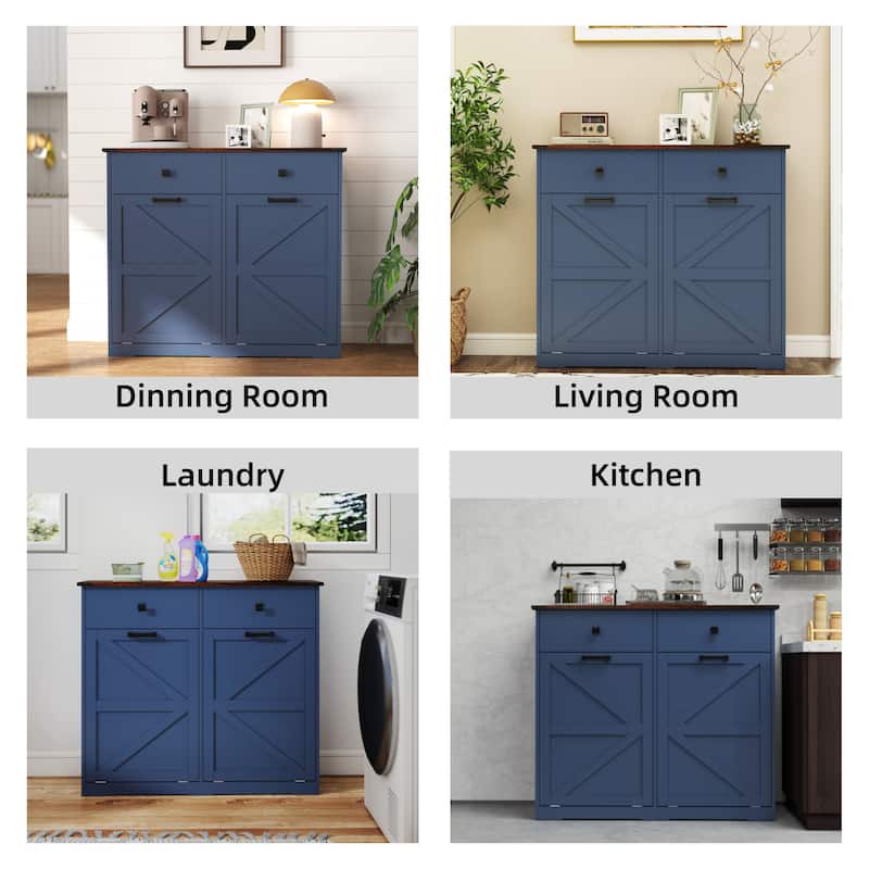 Trash Cabinet with Dual Hidden Bins, Waterproof Accent Cabinet, Storage Cabinet with 2 Pull-Out Drawers