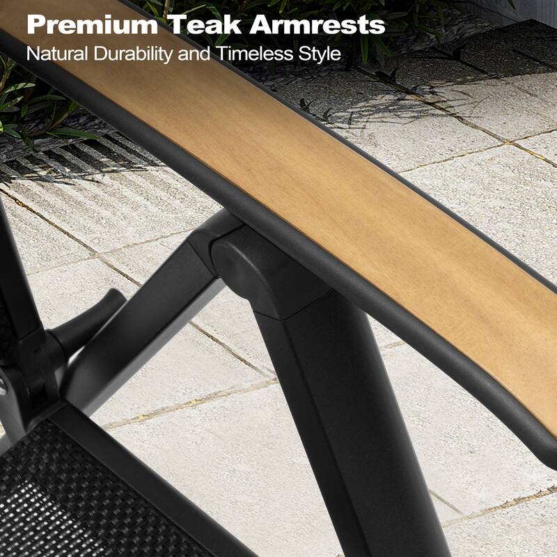 Set of 11 Outdoor Patio Dining Set WoodLike Table Top Aluminum Rectangular Umbrella Hole Table with Folding Teak Armrest Chairs