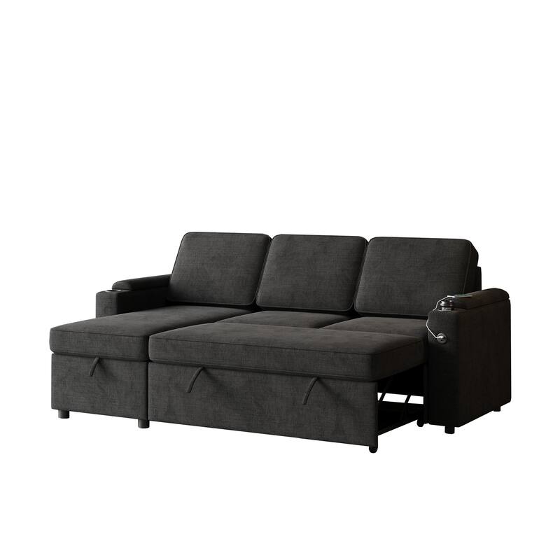 85.8" Fabric Sleeper Sectional Sofa with Storage & USB